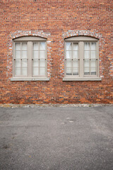 Symmetrical Brick Windows on Symmetrical Sidewalk