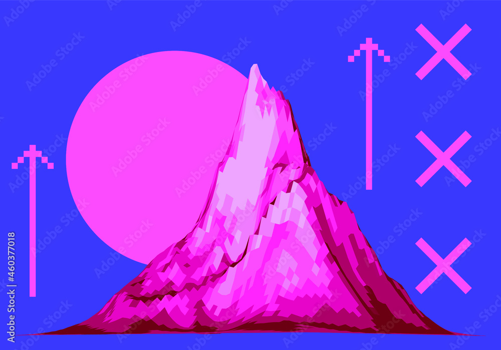 Aufkleber 3d polygonal mountain landscape in retrofuturistic style. concept of big data and virtual reality.