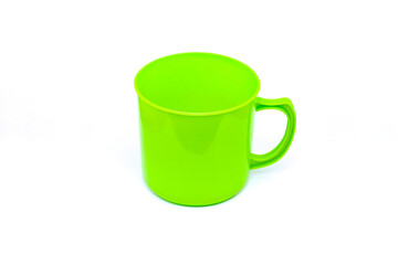 Green Plastic Mug Isolated on White Background