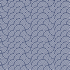 Japanese pattern white swirl line on dark blue background, Wave pattern Japanese retro style, Cloth pattern in dark blue and white curve line, Abstract wave pattern on dark blue and white color