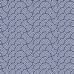 Japanese pattern white swirl line on dark blue background, Wave pattern Japanese retro style, Cloth pattern in dark blue and white curve line, Abstract wave pattern on dark blue and white color