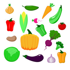 Set of cartoon vector vegetables. Illustration for children