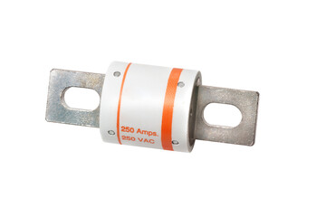 large electric high amperage fuse on white background