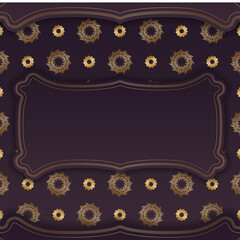Template Congratulatory Flyer in burgundy color with antique gold ornaments prepared for printing.