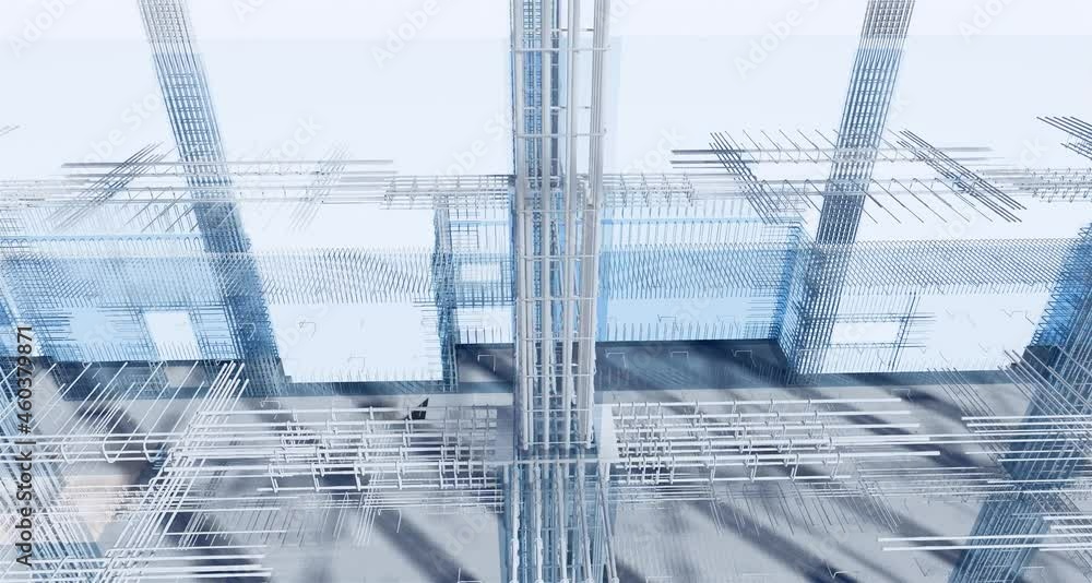 Poster 3d bim model of reinforcement framework of the building