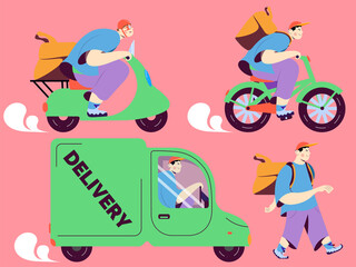 Obraz na płótnie Canvas Delivery service set. Home and office delivery during pandemic. flat vector illustration