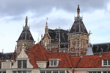 Obraz premium Amsterdam Central Station Building Close Up, Netherlands