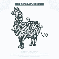 Fototapeta na wymiar LLAMA Mandala Vector. Vintage decorative elements. Oriental pattern, vector illustration.