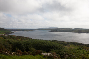 Fototapeta na wymiar View from Sky Road near Clifden on Wild Atlantic Way selective focus