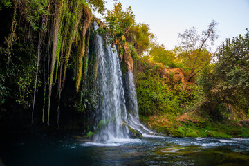 Fototapeta na wymiar ANTALYA, TURKEY: Upper Duden Waterfall is called as Alexander Falls as well and 10 km far from the city center. Antalya