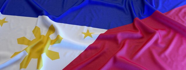 Flag of Democratic Republic of the Congo made of fabric. 