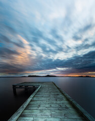 Sunset on Morse bay in Strahan, Tasmania, Australia.