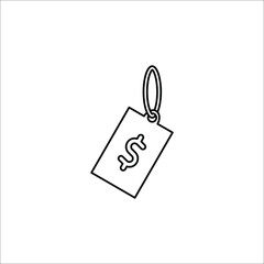 Blank black paper price tag. label icon with cord on white background eps 10