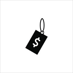 Blank black paper price tag. label icon with cord on white background eps 10