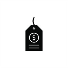 Blank black paper price tag. label icon with cord on white background eps 10