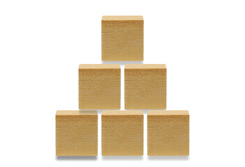 Six wooden cube,wooden geometric shapes cube isolated on a white background
