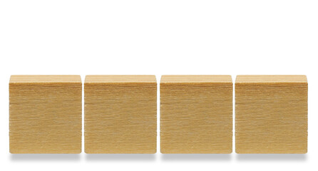 four wooden cube,wooden geometric shapes cube isolated on a white background