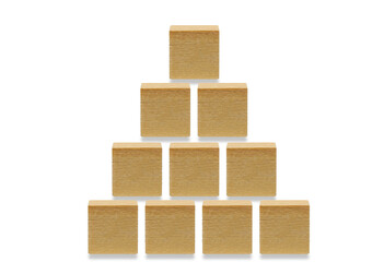 Ten wooden cube,wooden geometric shapes cube isolated on a white background
