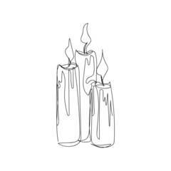 Burning, molten candles one line art. Continuous line drawing of halloween theme, romance, gothic.