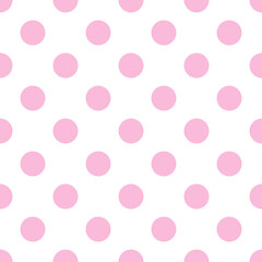 Seamless pattern of their large pink dots on a white background.