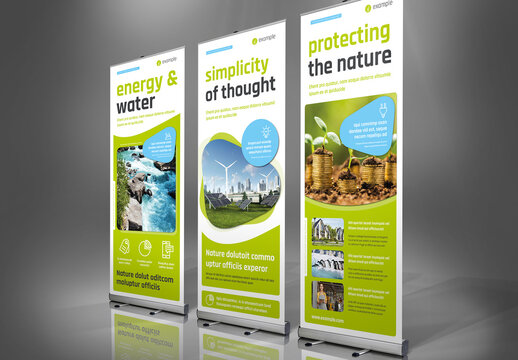 Energy Eco Roll Up Banner Layout in White and Green