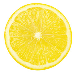 Juicy ripe lemon fruit slices isolated on white background.