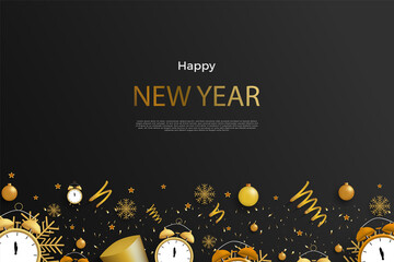 Happy new year with sweet clock decoration Premium Vector.