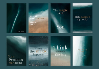 Aesthetic Positive Quotes Layout Watercolor Ocean Set