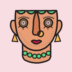 abstract face painting. hand drawn cubism face. culture face art. africa face art for wall art, t-shirt and poster design.