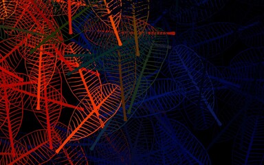 Dark Blue, Red vector doodle pattern with leaves.