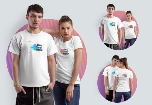 3 Man and Woman Mockup  T-Shirt