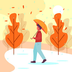 Autumn concept - man in the rain