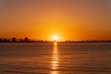 Sunrise at Sanbanze, Urayasu, Japan on Oct. 2, 2021