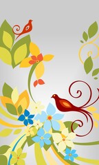 gray background with flowers and birds