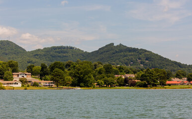 Lake View with Mountains and Trees n the Background 