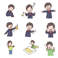 サラリーマン男性の生活、表情セット