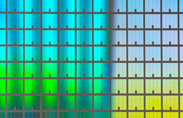 silicon chip wafer reflecting different colors
