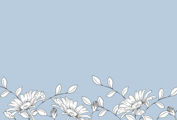 ボタニカルなお花の線画イラスト　はがきサイズ