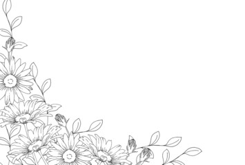 ボタニカルなお花の線画イラスト　はがきサイズ