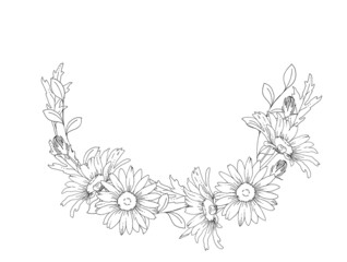 ボタニカルなお花の線画イラスト