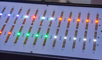 LED lights. Multi-colored light bulbs for illumination. Texture of colored light.