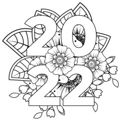 Happy new year 2022 banner or card template with mehndi flower