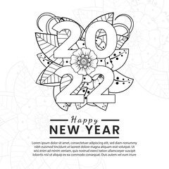 Happy new year 2022 banner or card template with mehndi flower