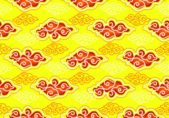 Motif Mega Mendung, batik motif typical of West Java Indonesia, curved line pattern with cloud objects, with developments and various artistic colors