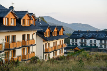 Houses and hotels on the streets of Karpacz, spa town and ski resort in Lower Silesian, Poland,...