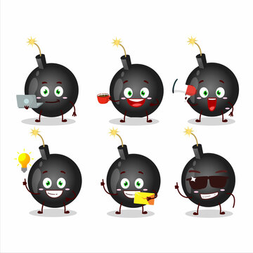 Bomb explosive firecracker cartoon character with various types of business emoticons