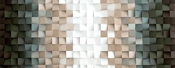 Fotobehang Abstract Brown and white wood block wall cubic texture background . Modern contempolary woodwork wallpaper artwork design .  © InfiniteFlow