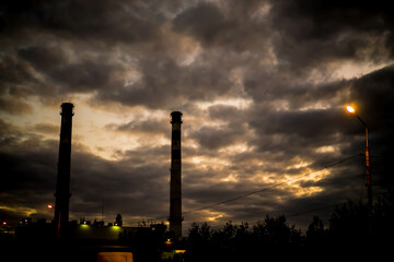factory at sunset