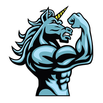 Unicorn Horse Fighter Mascot Vector Logo Character Design Vector