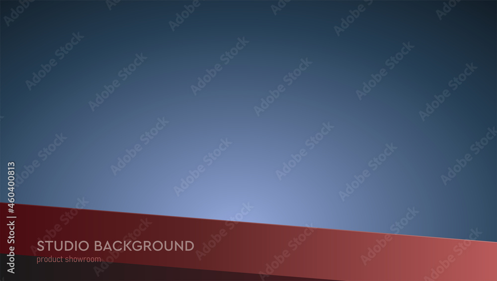 Poster down top view to red pedestal. studio for product display with copy space. vector illustration.
